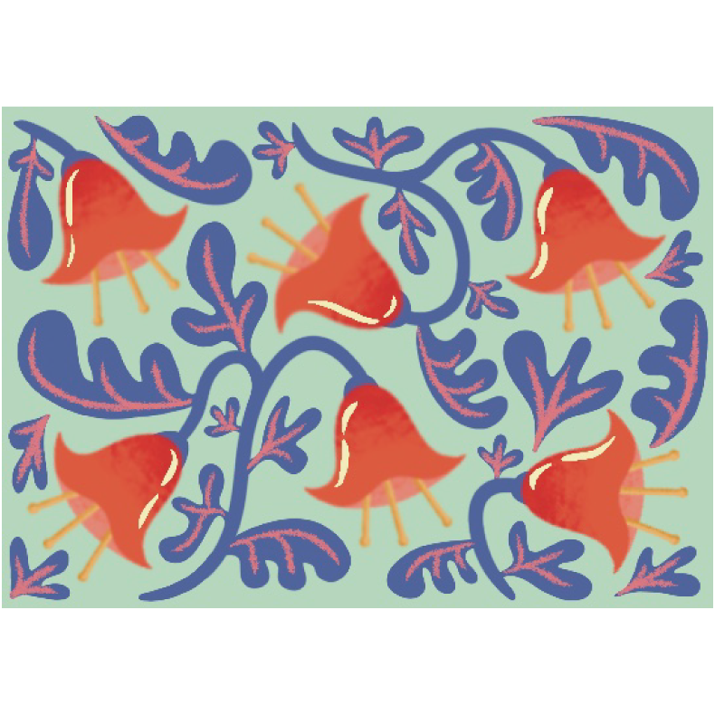 carte fleurie orange et verte clochette