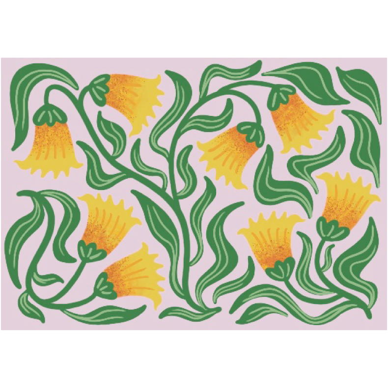 carte fleurie rose et jaune