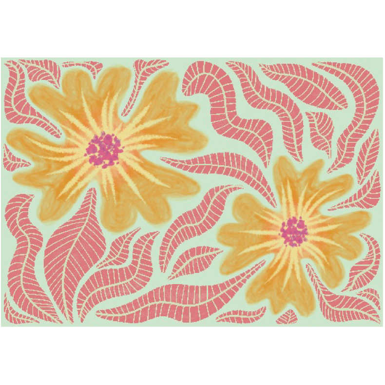 carte fleurie verte jaune et rose