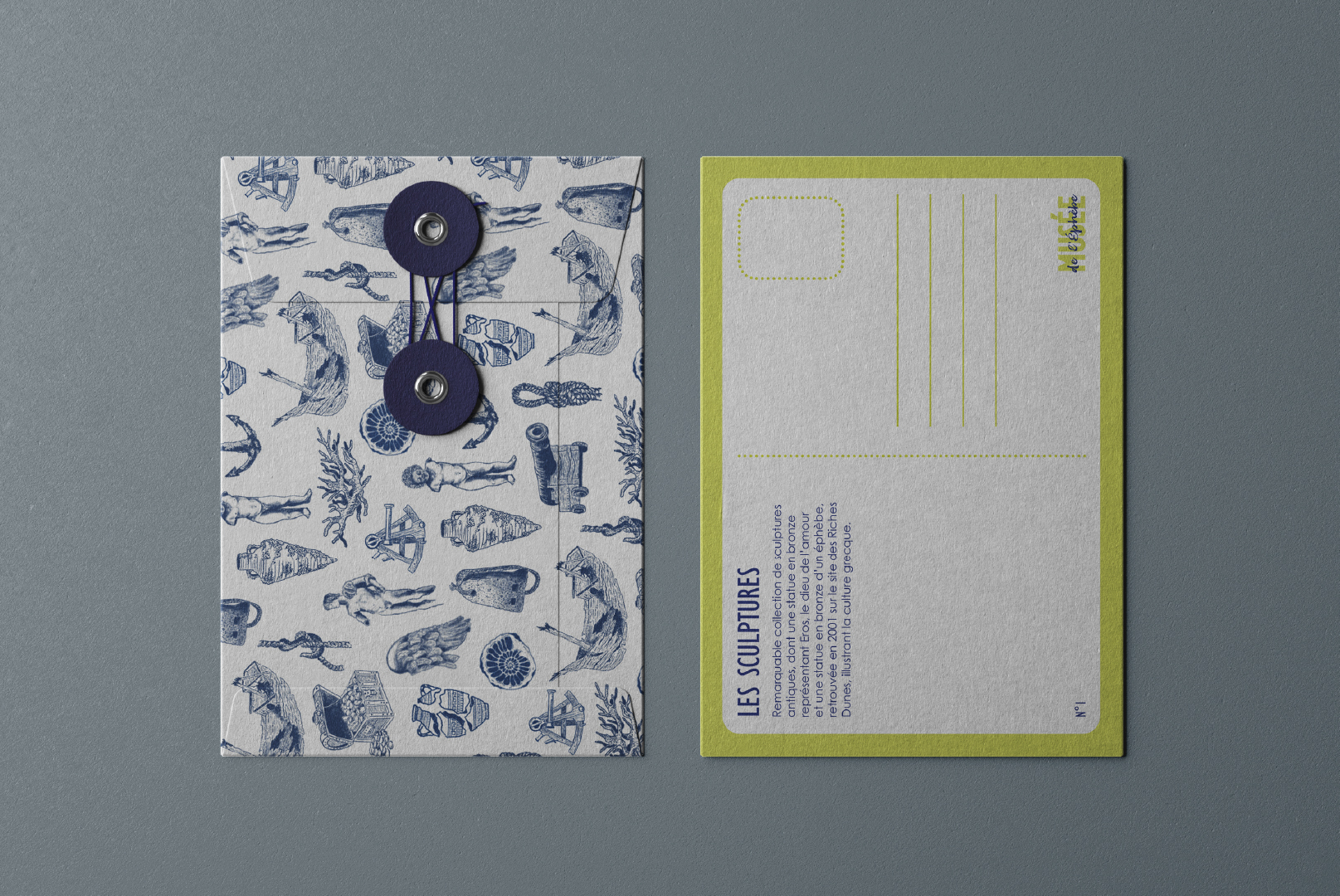 enveloppe et carte postale du musee de lephebe