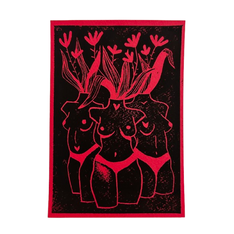 linogravure rose pastel et noire