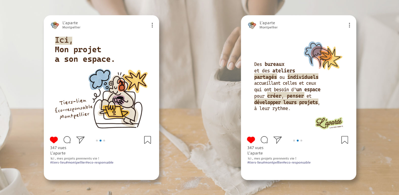 duo des posts instagram pour les bureaux individuels