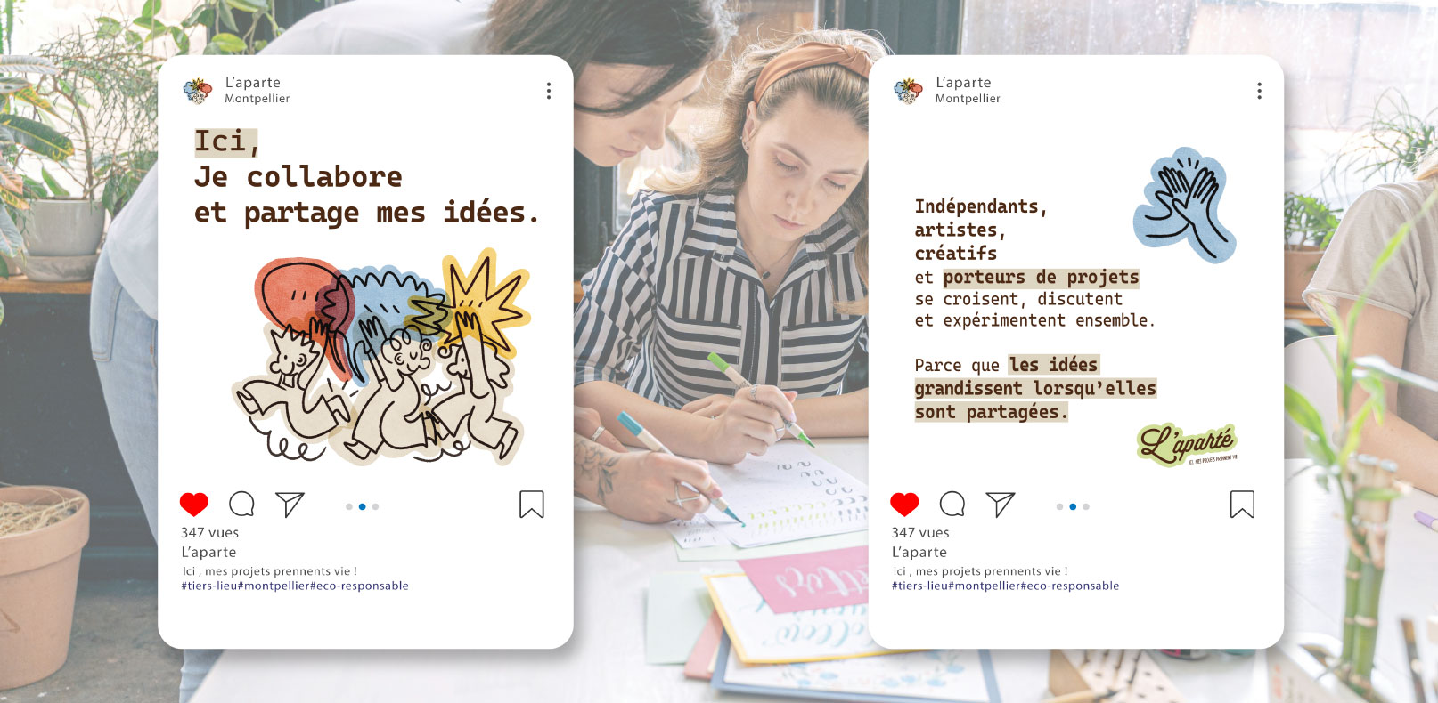 duo post instagram de l'aparte pour les bureaux partages