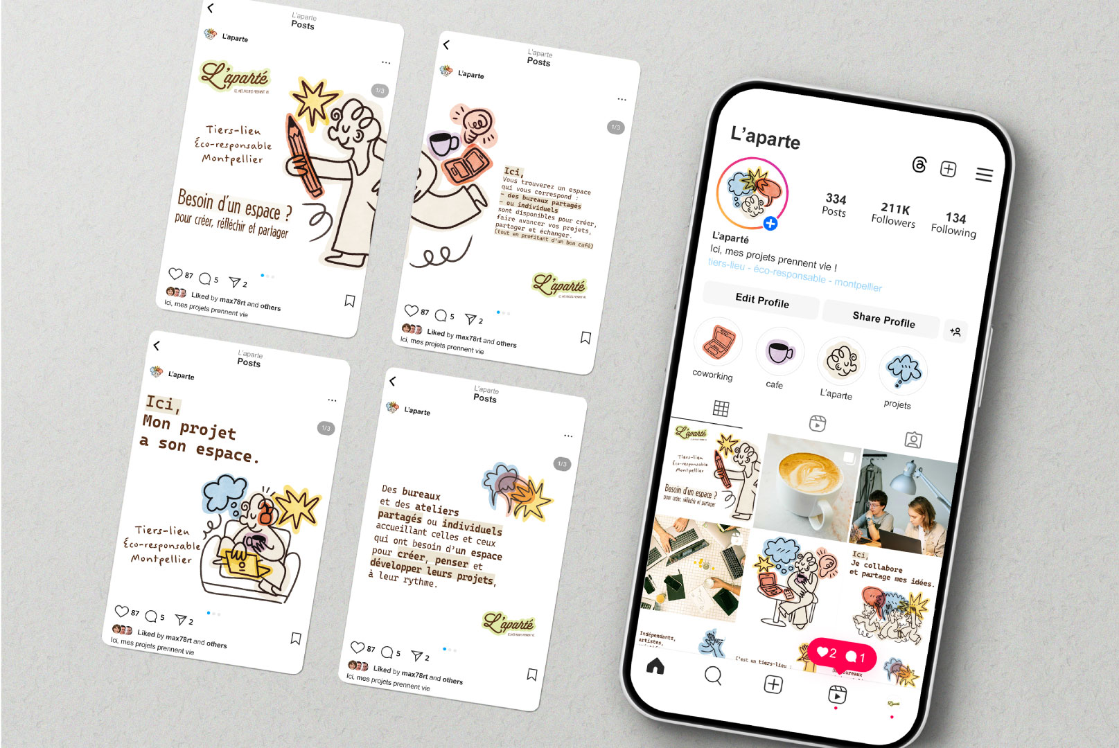 feed instagram de l'aparte avec 4 posts instagrams