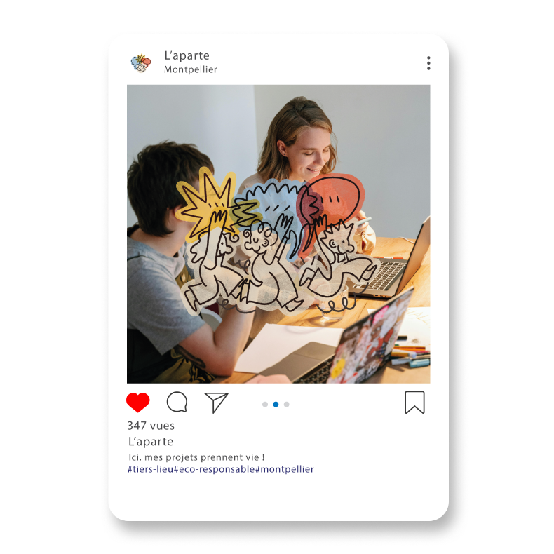 post-instagram-avec-photo-d'un-bureau-partage-et-les-mascottes